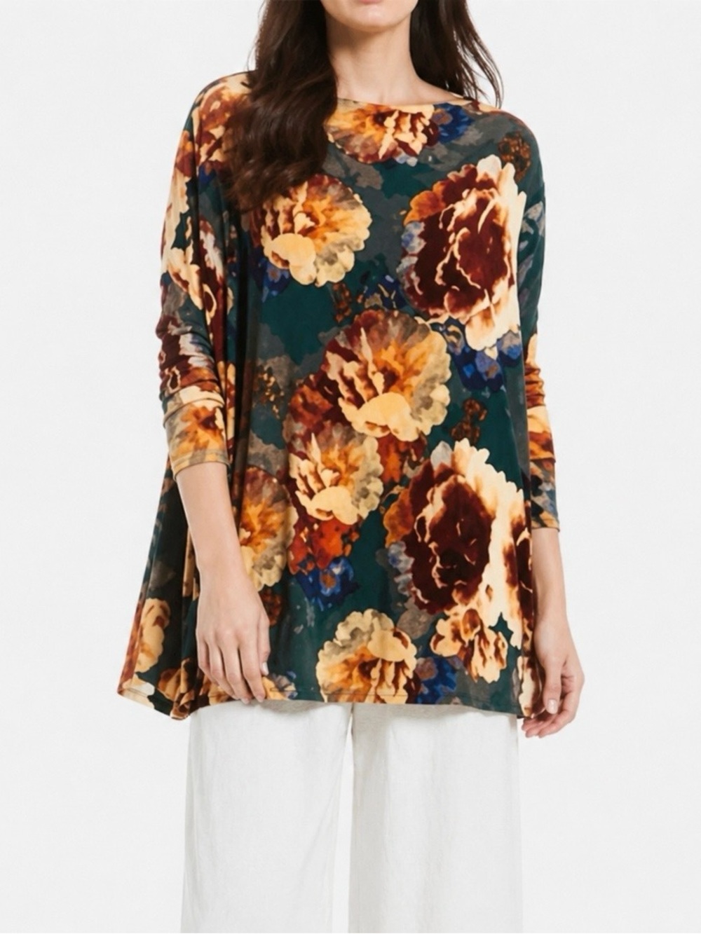 Bryn Walker Dimitri Watercolor Floral Pullover Tunic Top M Lagenlook Artsy Boho‎